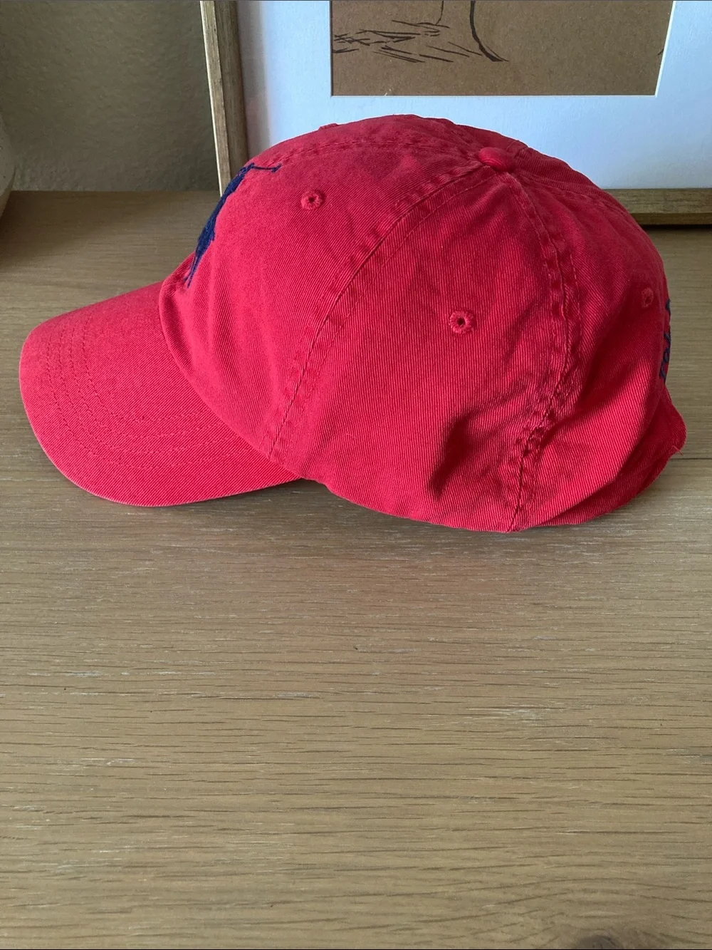 Polo Ralph Lauren Red Baseball Cap Vintage with Navy Pony and embroidery back